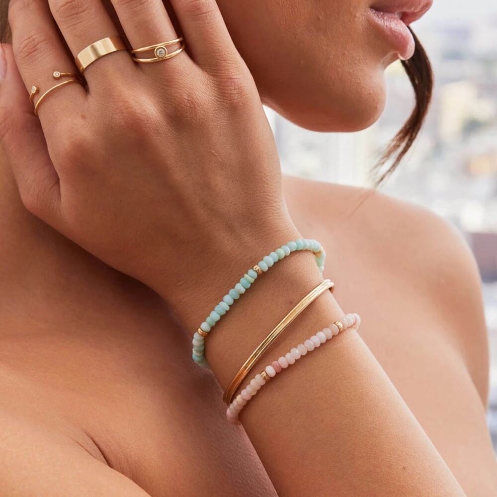 Baby Gold 14K Solid Gold Peruvian Blue Opal Bracelet Small NWT Dainty Minimalist